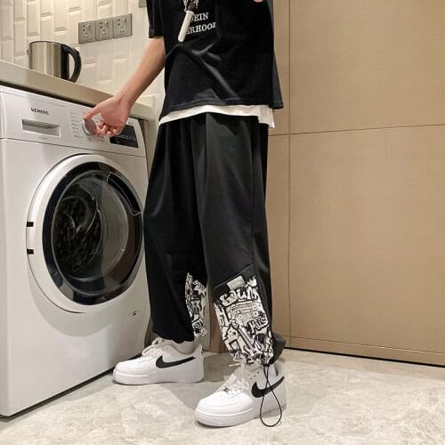 Men Running Pants Harajuku Basic Printing Teens Streetwear Casual Workout Trouser Loose Hip Hop Pants Unisex