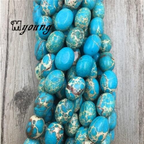 Blue Sea Sediment Imperial Jaspers Beads, Egg Shape Sea Blue Emperor Stone, High Quality Jewelry Making Beads,12x14mm MY1653