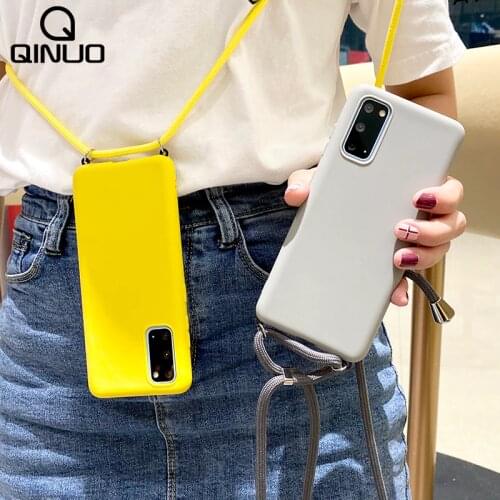 Neck Lanyard Strap Cord Chain Case For Samsung Galaxy S20 Ultra S8 S9 S10 Plus Note 10 Lite A51 A71 A50 A31 M31 Soft Candy Cover