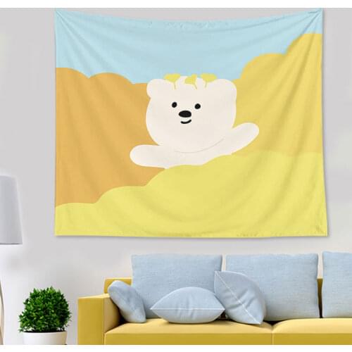 Cartoon Style Decorative Tapestry Wall Hanging White Bear Print Polyester Carpet Home Decor Living Room Wall Fabric