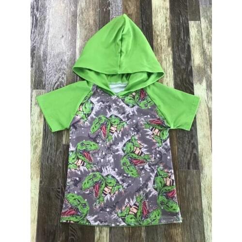 Baby childrens green cartoon dinosaur cherry blossom short sleeve hoodie top