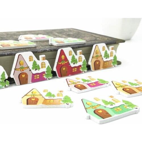 DIY 80pcs Christmas Decoration Houses Wooden Buttons Sewing Kids crafts scrapbooking 35mm