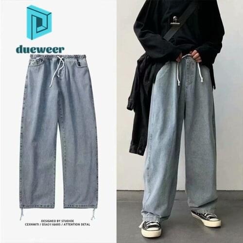 DUEWEER Mens Wide Leg Jeans Hip Hop Trousers Black Straight Harajuku Denim Pants Streetwear Men Plus Size Baggy Oversized Jeans