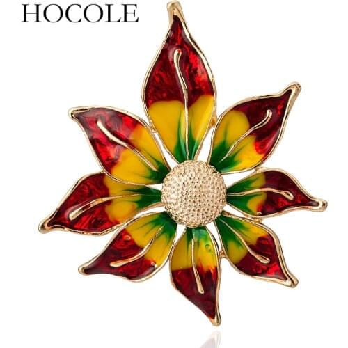 HOCOLE 2018 Colorful Enamel Flower Brooches Female Hijab Pin Corsage Brooch for Women Wedding Dress Badge Accessories Jewelry