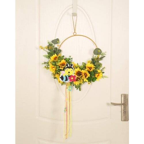Wedding Decoration Hanging Wreath Bee Sun Flowers Wreath Artificial Flower Home Door Decor Party Wall Indoor Ornament