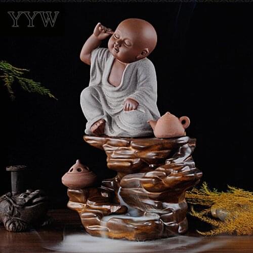 Little Monk Ceramic Incense Burner Lovely Backflow Creative Ornaments Incense Stick Holder For Home Or Office Decoration