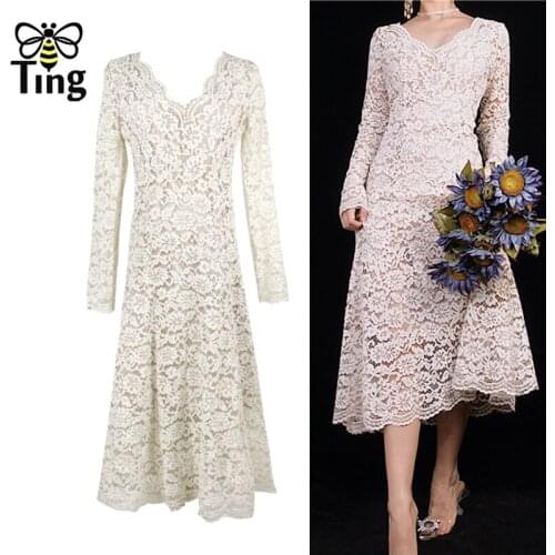 Tingfly Summer Spring Vintage Lace Midi A Line Dress Women Street Casual Retro Dresses Womens Clothing Vestidos Zaful Fashion