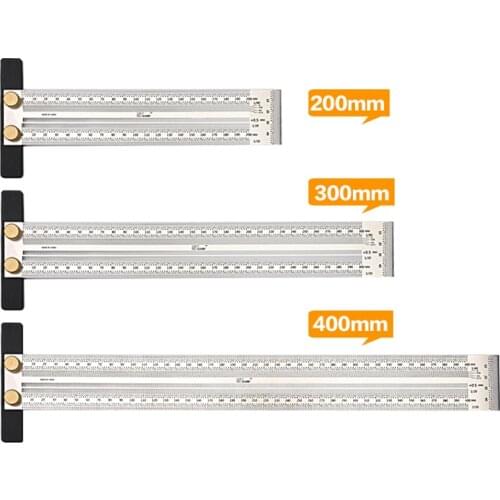 200 300 400mm Scale Ruler Woodworking Scribe T-type Hole Ruler Stainless Mark Line Gauge Crossed-out Tool Measuring Tools