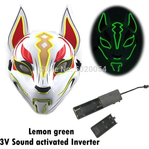 Halloween Party Mask LED Light up Mask with 3V Sound activated Controller Japanese Anime Fox Mask Cosplay Costume Props