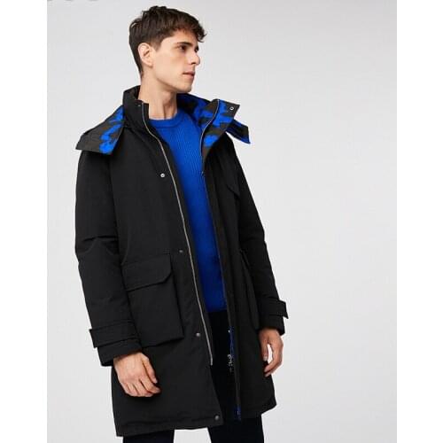 2019 new mens winter medium-long down jacket hooded windproof warm outerwear camouflage inside with single breasted