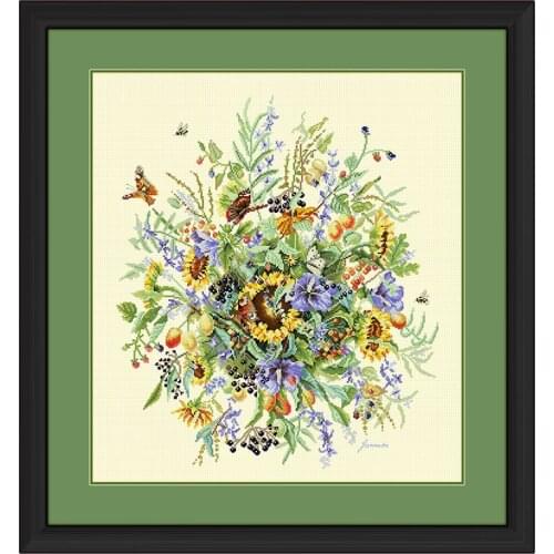Home Handmade Flower Pattern Embroidery Fishxx Cross Stitch B630 Butterfly Sunflower Bouquet Embroidery Kit Ivory White Cloth