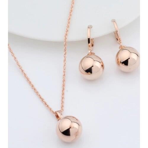 Irina New Arrivals 585 Rose Gold Spherical Ball Geometric Dangle Earrings Set Women Wedding Party Exquisite Jewelry Set