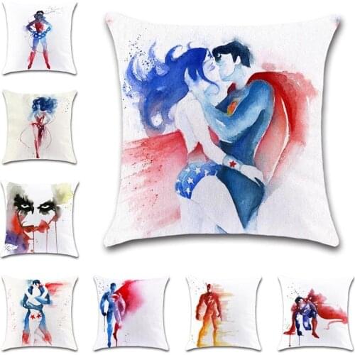 Superhero Water Ink printed White fabric Cushion covers Pillowcase Decoration for home sofa chair kids Boys Bedroom gift