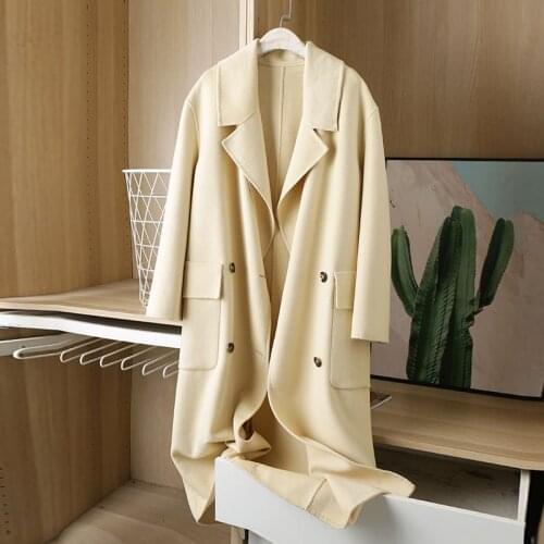2020 The new Wool overcoat coat Medium length woolen coat Double-sided velvet Cloth coat
