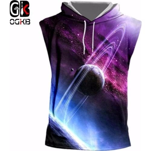 OGKB New Arrive Rainbow Nebula Planet 3D Printed Tank Top With Hood Sleeveless Hoodies Men /women Design Hip-hop Style Hoody 7XL
