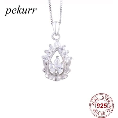 Pekurr 925 Sterling Silver Paved Zircon Lotus Flower Necklaces For Women Oval Gems Flower Pendants Fashion Jewelry Gift