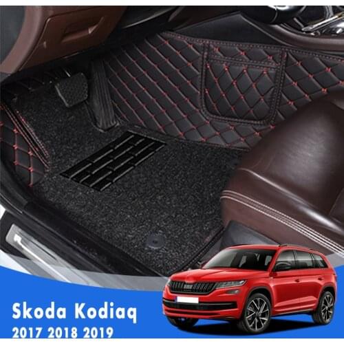 For Skoda Kodiaq 2020 2019 2018 2017 (7 Seats) Luxury Double Layer Wire Loop Car Floor Mats Auto Carpets Covers Interior