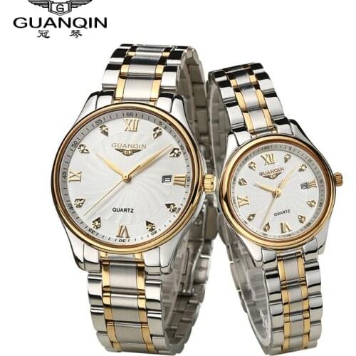 Luxury Couples Watch Pair Brand GUANQIN Watches With Date Calendar Quartz Love Rhinestone Watch Waterproof Wristwatches