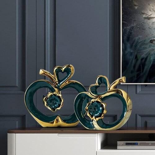 Nordic Luxury Ceramic Heart-Shaped Apple Creative Home Decoration Flower Insert Living Room Wine Cabinet Desktop Figurines Craft