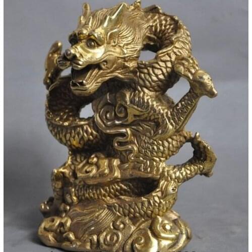 Lucky Chinese Brass fengshui Animal Zodiac Dragon statue Decoration Figurine