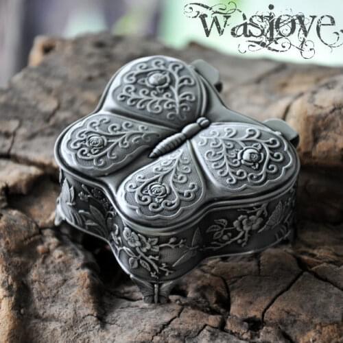 Vintage Home Decor Jewelry Box Metal Butterfly Shaped with Antique Flower Carved trinket box Jewellery Carring Box