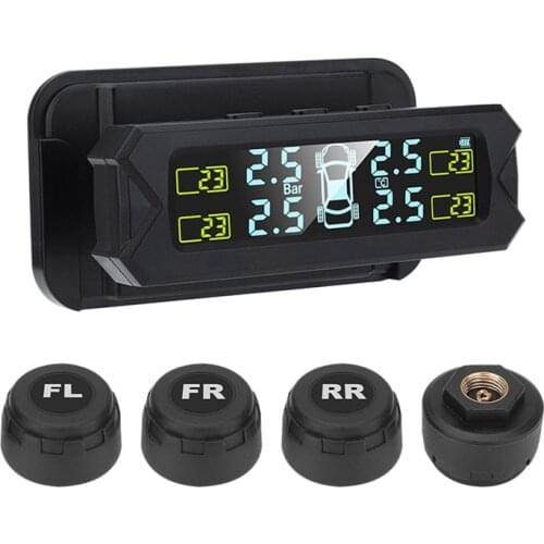 USB Solar Power Tire Pressure Monitoring System Wireless Car TPMS LCD Display Pressure Alarm with External Sensor