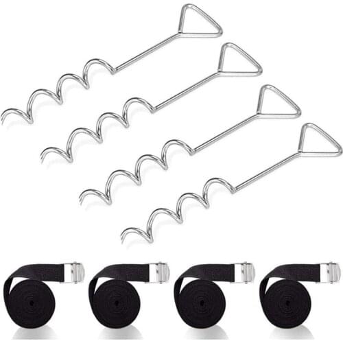 Trampoline Spiral Ground Nails 4 Ground Anchor Steel Buckles with Elastic Bands for Connecting Trampoline Swing Tents