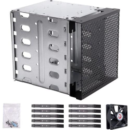 Hard Drive Cage,Stainless Steel Cage Drive Tray Rack with Fan Adapter Rack Bracket for Computer SATA 5.25" to 5X3.5 wholesales
