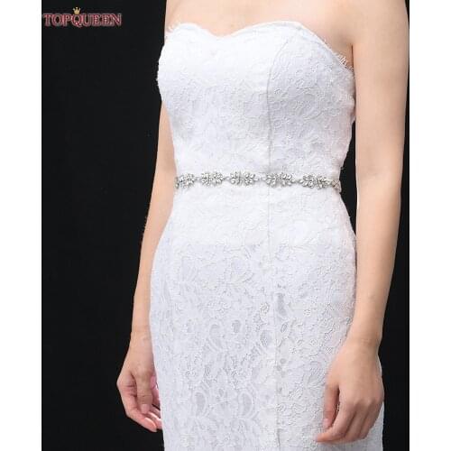 TOPQUEEN S495 Bridal Belts with Crystal with Ribbon Belt Rhinestone Lady Wedding Belt Female Flange Diamond Thin Sparkly Belt