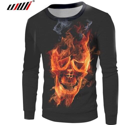 UJWI 3D Flame Skull Hoodies Men Sweatshirts Fashion Brand Mens Casual 3D Printed Pullover Hip Hop Men Clothing Hipster