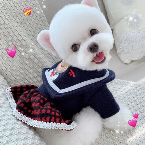 Spring College Style Pet Dog Skirts Warm Coat Jackets Fashion Cute Print Dog Clothes Overalls Small Puppy Dog Clothing Chihuahua
