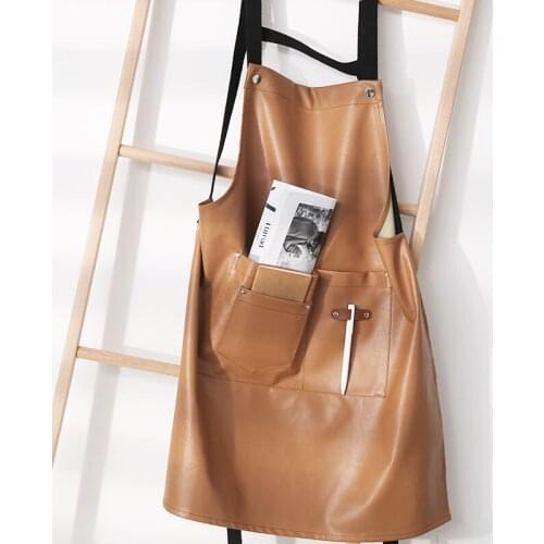 Waterproof and oil proof apron, restaurant, coffee shop, milk tea shop, PU leather work clothes, custom logo printing