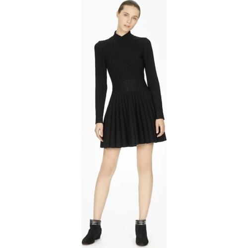 Top Quality Jacquard Black Long Sleeve A Line Winter Rayon Bandage Dress Women Party Dress