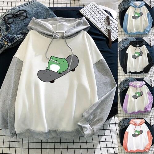 Womens Fashion Sweatshirt New Stitching Cute Plus Velvet Long-sleeve Hooded Sweatshirt Top Comfy Warm High Quality Sweatshirts