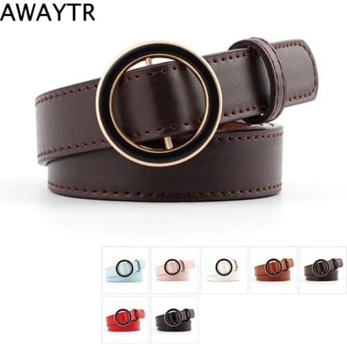 AWAYTR 2019 Creative Belt for Women Fashion Trend Decoration Ladies Round Buckle Black Circle Belt for Jeans Ladies Waistband