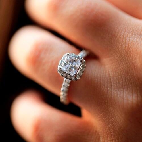 7mm 2ct Carat Elegant DEF Color Princess Halo Engagement Wedding Moissanite Diamond Ring For Women Real 14k 585 White Gold