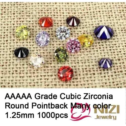 AAAAA Grade Pointback Cubic Zirconia Stones Perfect For Jewelry Accessories 1.25mm 1000pcs Round Cubic Zirconia Beads Many Color