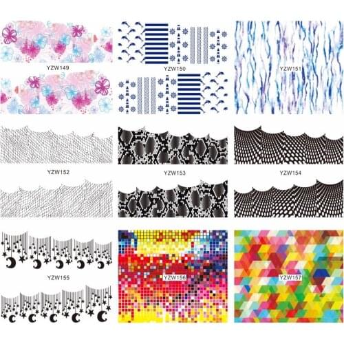 WUF 1 Sheet Optional Flower Mesh Snake Skin Designs Nail Art Sticker Water Transfer Stickers Flower Decals Tips Decoration