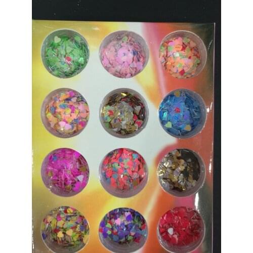 12pots/set Nail Art Glitter Mix Hearts Matte Colors Flash Strips Sequins GlittersHearts Hearts Heart Shapes Nail Sequins,JK2144