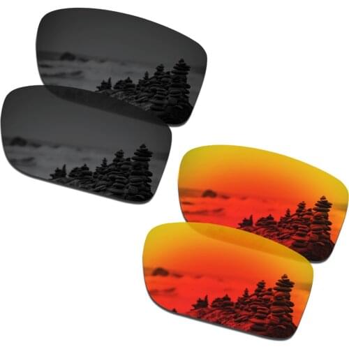 SmartVLT 2 Pairs Polarized Sunglasses Replacement Lenses for Oakley Double Edge Stealth Black and Fire Red