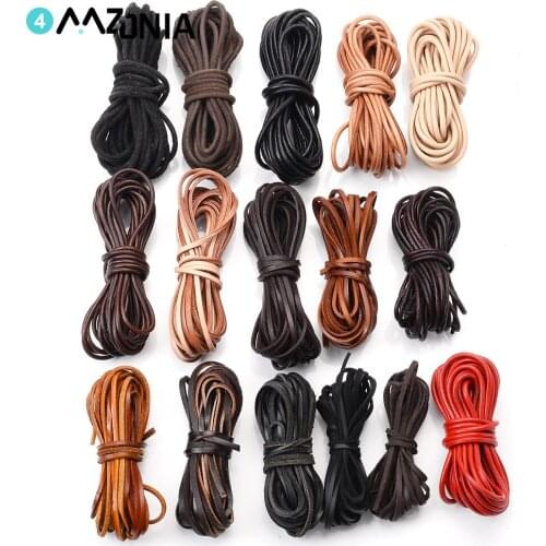 5Meters/lroll High Quality Genuine Leather Cord Round/Flat Strand Cow Leather Rope For Handmade Apparel Sewing DIY Accessories