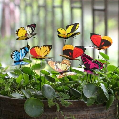 50pcs Colorful Garden Butterflies Decoration Stakes Patio Butterfly On Stick Ornaments Outdoor Courtyard Garden Flower Pot Decor