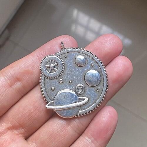 6pcs Steampunk Large Size Planet Gears Pendants, Diy Handmade Necklace Aesthetic Accessories, For Jewelry Making Charms Findings