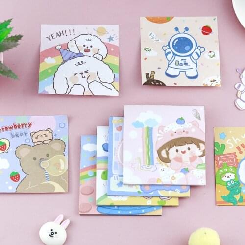 80PCS Creative Cartoon Astronaut Strawberry Memo Pad Girl Sleepy Bear Kawaii Sticky Notes Notebook School Office Supplies