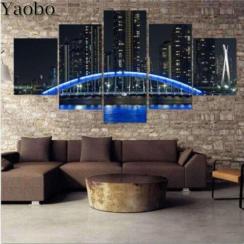 DIY Diamond Embroidery Japan Tokyo city night view 5D Diamond Painting Rhinestone Pictures 5 Piece Diamond Mosaic Wall Sticker