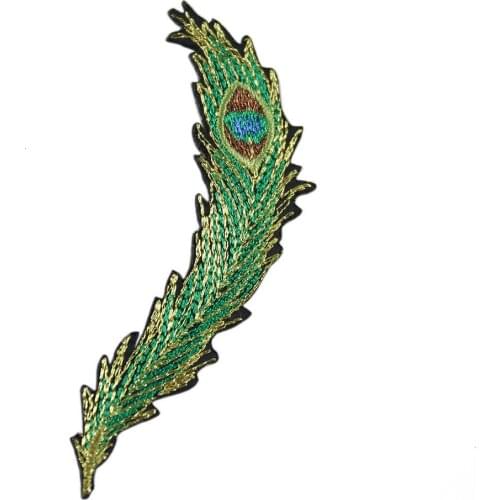 New Arrival Blue Embroidery Peacock Fabric Appliqued for Clothes Coat Patches Colorful Peacock Feather Shape Dress Hat Decor