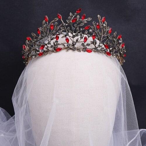 Baroque Vintage Bronze Gold Black Crystal Leaf Bridal Tiaras Crowns Rhinestone Pageant Diadem Headband Wedding Hair Accessories
