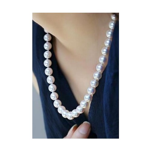 Free shipping >>>>noble jewelry 9-10mm south seas round white pearl necklace 18inch 14K gold