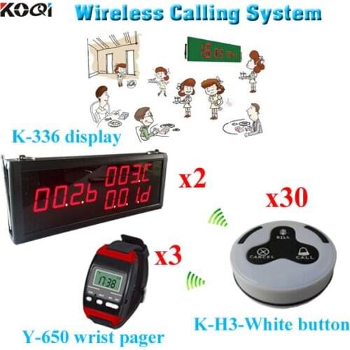 Wireless electronic number system For Restaurant with CE certification 2 led display + 3 wrist watch + 30 call button