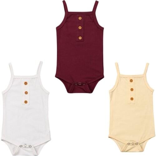 Toddler Kids Cotton Buttons Bodysuit Playsuit Clothing Sunsuit Children Baby Girl Boy One-Piece Sleeveless Jumpsuit Outfits